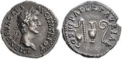COINS OF THE ROMAN EMPIRE.   NERVA, AD 96-98. Denarius, 97. AR 2.82 g. IMP NERVA CAES - AVG PM TR POT Laureate head r. Rev. COS III PATER PATRIAE Priestly emblems: simpulum, aspergillum, vase and litu