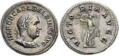 COINS OF THE ROMAN EMPIRE.   BALBINUS, AD 238. Denarius. AR 3.08 g. IMP C D CAE BALBINVS AVG Laureate, draped and cuirassed bust r. Rev. VICTO - RIA AVGG Victory, wearing long dress and cloak, standin