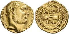 COINS OF THE ROMAN EMPIRE.   CONSTANTIUS I CHLORUS, caesar AD 293-305. Aureus, Antiochia, about 299-302. AV 4.45 g. CONSTANTI - VS NOB CAES Laureate head r. Rev. Two clasped hands, above, AVGG; whole 