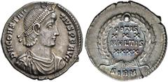 COINS OF THE ROMAN EMPIRE.   CONSTANTIUS II, AD 337-361. Siliqua, Sirmium, about 351-355. AR 3.32 g. DN CONSTAN - TIVS PF AVG Draped, cuirassed bust r. with pearl diadem. Rev. VOTIS / XXX / MVLTIS / X