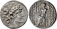 GREEK COINS SELEUCID KINGDOM OF SYRIA   PHILIPPOS I EPIPHANES PHILADELPHOS, king 95-83 BC. Tetradrachm, posthumous, Antiochia a.O., struck under Roman Rule by Aulus Gabinius, proconsul 57-53. AR 15.00