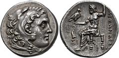 GREEK COINS KINGDOM OF MACEDONIA.   ALEXANDROS III THE GREAT, king 336-323 BC. Tetradrachm, posthumous, Sinope, about 230-200. AR 16.94 g. Head of unbearded Heracles r., wearing lion skin. Rev. AΛEΞAN