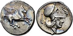 GREEK COINS ILLYRIA.   DYRRHACHION. Stater, Corinthian type, about 350-300. AR 8.30 g. Δ Pegasus flying r. Rev. Head of Athena r., wearing Corinthian helmet with long neck guard; in field l., club, r.