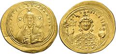 BYZANTINE COINS BYZANTINE EMPIRE.   MICHAEL IV THE PAPHLAGONIAN, AD 1034-1041. Histamenon Nomisma, Constan­tinople. AV 4.40 g. +IhS XIS ReX RegNANTInm Bearded bust facing with cross nimbus, wearing pa