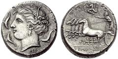 GRIECHISCHE MÜNZEN SIZILIEN SYRAKUS Agathokles, 317-289 . Tetradrachmon, 310-305. Arethusakopf mit Schilfkranz und dreifachem Ohrgehänge n. l., unter dem Halsabschnitt NK; im Felde drei Delphine. Rv. 