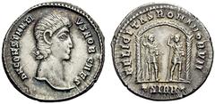 RÖMISCHE MÜNZEN KAISERZEIT CONSTANTIUS GALLUS CAESAR, 351-354 Miliarense, Sirmium , 351-354. D N CONSTANTI-VS NOB CAES Kopf n. r. Rv. FELICITAS ROMANORVM / .SIRM. Constantius II. und Gallus in militär