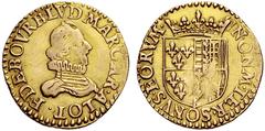 EUROPEAN GOLD COINS & MEDALS LA FRANCE FEODALE CHÂTEAU-RENAUD François de Bourbon et Louise Marguerite, 1605-1614. Florin d'or de bas-aloi s.d. . F . DE . BOVRB . LVD . MARGAR . ALOT. Portrait de Fran