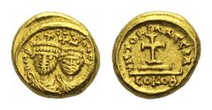 BYZANTINE COINS BYZANTINE EMPIRE Heraklios with Heraklios Konstantinos, 613-641. Solidus 622-623, Carthage. The two emperors facing with crowns and chalmys, cross between them // Cross on two steps. M