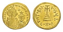 BYZANTINE COINS BYZANTINE EMPIRE Constans II., 641-668. Solidus 654-659, Constantinople. Crowned busts of Constans on left and Constantinus on right facing; Constans with long beard; Constantinus smal