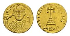 BYZANTINE COINS BYZANTINE EMPIRE Leontius, 695-698. Solidus. Bust facing of bearded Leontius, wearing crown and loros, holding akakia in right hand, globus cruciger in left // Cross potent on three st