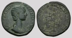 COINS OF THE ROMAN EMPIRE Orbiana, wife of Severus Alexander, 222-235. Sestertius 225, Rome. Special marriage issue. 21.38 g. Draped bust right, wearing stephane // Concordia seated left, holding pate