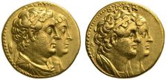 GRIECHISCHE MÜNZEN DIE PTOLEMÄER IN AEGYPTEN PTOLEMAIOS II. PHILADELPHOS, 285-246 Mnaeion (Oktodrachmon), Gold. AΔEΛΦΩN Die drap. Büsten n.r. des Ptolemaios II. drap., mit Diadem und der Arsinoe mit S