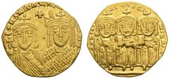 OSTRÖMISCHE UND BYZANTINISCHE MÜNZEN KONSTANTINOS VI., 780-797 Mit seiner Mutter Eirene als Regentin. Solidus, 780-790. COnStAntInOS CA b'Δ' Büste des Konstantin von vorne in Chlamys, mit Krone und Kr