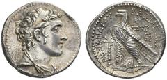 CLASSICAL COINS SELEUCID KINGDOM OF SYRIA ALEXANDER I BALAS, king 152-145 BC. Tetradrachm, Tyre , 146-145 BC. AR 14.19 g. Draped, diademed bust r. Rev. ALEXANDROU - BASILEWS Eagle standing l. on prow 