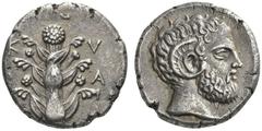 CLASSICAL COINS CYRENAICA CYRENE Tetradrachm, about 400-370 BC. AR 13.19 g. K - U / R - A / N - A Silphium plant. Rev. Bearded head of Zeus Ammon r. with ram's horn. BMC XLVIII,69b and pl. VIII,3. SNG