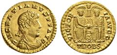 ROMAN COINS ROMAN EMPIRE GRATIANUS, 367-383. Solidus, Treveri , 367-375. AV 4.37 g. DN GRATIANVS PF AVG Draped, cuirassed bust r. with rosette diadem. Rev. VICTOR - IA AVGG / TROBS Two emperors seated