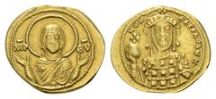 BYZANTINE EMPIRE Constantinus X, 1059-1067. Tetarteron, Constantinopolis. 4.01 g. Facing bust of the Virgin, nimbate and orans, wearing tunic and maphorium // Constantine standing facing, wearing loro