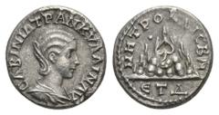 COINS OF THE ROMAN EMPIRE Tranquillina, 238-244. Drachm 240/1 (dated RY 4), Caesarea-Eusebia. 4.16 g. Draped bust right, wearing stephane // Mt. Argaeus; pellet in upper left field. Bland, Last 60; Sy
