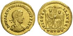 ROMAN COINS IMPERIAL COINAGE VALENTINIANUS II, 375-392. Solidus, Treveri , about 375-378. AV 4.48 g. DN VALENTINIANVS IVN PF AVG Diademed, draped and cuirassed bust r. Rev. VICTOR - IA AVGG / TROBT Va