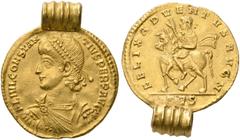 ROMAN COINS IMPERIAL COINAGE. CONSTANTIUS II, 337-361. Multiple in gold of 1 1/2 solidi with loop, Thessalonica, 357. AV 7.75 g. (with loop). FL IVL CONSTAN - TIVS PERP AVG Draped, cuirassed bust faci