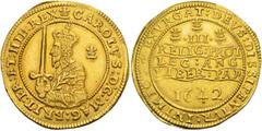 EUROPEAN COINS & MEDALS GREAT BRITAIN. UNITED KINGDOM. Charles I, 1625-1649. Triple Unite 1642, Oxford mint. CAROLVS D G MAG BRIT FR ET HIB REX. Crowned half-length figure of king, with sword and oliv