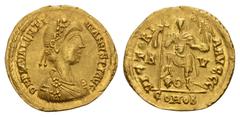 ROMAN COINS COINS OF THE ROMAN EMPIRE Valentinian III, 425-455. Solidus 426-430, Ravenna. 4.44 g. Rosette-diademed, draped and cuirassed bust r. // Emperor standing facing, holding long cross in r. ha