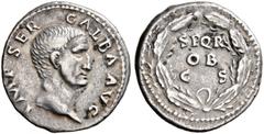 ROMAN COINS THE CIVIL WARS. THE GALBA COLLECTION. GALBA, AD 68-69. Denarius, July 68 - January 69. AR 3.44 g. IMP SER - GALBA AVG Bare head r. Rev. SPQR / OB / CS within oak wreath. RIC 241, 167. BMC 