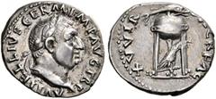 ROMAN COINS THE CIVIL WARS. VITELLIUS, AD 69 (April 19 - December 20). Denarius. AR 3.43 g. A VITELLIVS GERM IMP AVG TR P Laureate head r. Rev. XV VIR - SACR FAC Tripod with dolphin lying r. on top an