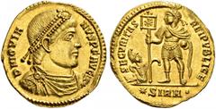 ROMAN COINS COINS OF THE ROMAN EMPIRE. JOVIAN, 363-364. Solidus AD 363-364, Sirmium. AV. 4,46 g. D N IOVIANVS P F AVG Pearl-diademed, draped and cuirassed bust r. Rev. SECVRITAS - REI PVBLICE Emperor,