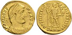 ROMAN COINS COINS OF THE ROMAN EMPIRE. VALENS, 364-378. Solidus AD 364, Nicomeda. AV. 3,91 g. D N VALENS P F AVG Pearl- diademed, draped, and cuirassed bust r. Rev. RESTITVTOR - REIPVBLICAE Valens sta