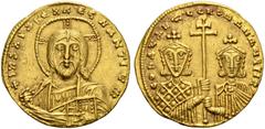 BYZANTINE COINS BYZANTINE EMPIRE. CONSTANTINE VII, with ROMANUS II, 913-959. Solidus AD 949-959, Constantinople. AV. 4,39 g. + IhS XPS REX REGNANTIUM Facing bust of Christ Pantokrator. Rev. CONSTANT C