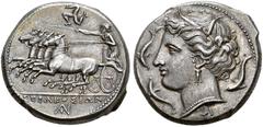 THE OSAKA COLLECTION OF CLASSICAL COINS SICILY. SYRACUSE. Agathocles, king 317-289 BC. Tetradrachm, 310-305 BC. AR 17.20 g. Head of Arethusa l., crowned with reed, wearing triple pendant earring and n