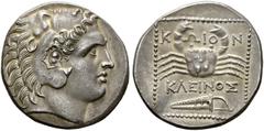THE OSAKA COLLECTION OF CLASSICAL COINS ISLANDS OFF CARIA. COS. Tetradrachm, about 285-258 BC. AR 15.18 g. Unbearded head of Heracles r., wearing lion skin. Rev. K - ΩIO - N Crab, below KΛEINOΣ and bo