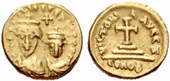 BYZANTINE COINS No: 43 Schätzpreis/Estimate CHF 250.- d=14 mm BYZANZ. Heraclius, 610-641 and Heraclius Constantinus. Gold-Solidus 618/619, Carthago. 7th indiction. DOC -; Sear 867; Fr. -. 4.46 g. Gold