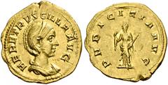 COINS OF THE ROMAN EMPIRE. Herennia Etruscilla, wife of Traianus Decius, AD 249-253. Aureus. AV 3.93 g. HER ETRVSCILLA AVG Draped, diademed bust r. Rev. PVDICITIA AVG Pudicitia, wearing long dress and