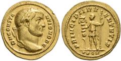 ROMAN COINS COINS OF THE ROMAN EMPIRE. CONSTANTIUS I CHLORUS, Caesar AD 293-305. Aureus, Rome, 294. AV 5.40 g. DN CONSTA - NTIO NOB C Laureate head r. Rev. PRINCIPI IVV - ENTVTIS / PROM Chlorus, weari