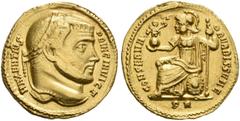 ROMAN COINS COINS OF THE ROMAN EMPIRE. MAXENTIUS, AD 306-312. Aureus, Rome, 307. AV 5.33 g. MAXENTIVS - PRINC INVICT Laureate head r. Rev. CONSERVA - T - OR VRBIS SVAE / PR Roma, wearing long dress, m