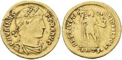 ROMAN COINS COINS OF THE ROMAN EMPIRE. VALENS, AD 364-378. Solidus, Antiochia, 364-367. AV 4.29 g. DN VALENS - PERP F AVG Draped, cuirassed bust r., wearing double pearl diadem. Rev. RESTITVTOR - REI 