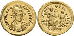 ROMAN COINS EASTERN ROMAN EMPIRE. THEODOSIUS II, AD 401-450. Solidus, Constantinople, 425-430. AV 4.44 g. DN THEODO - SIVS PF AVG Draped, cuirassed bust facing, head slightly turned r., wearing diadem