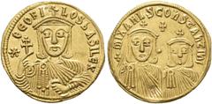 BYZANTINE EMPIRE BYZANTINE EMPIRE. THEOPHILUS, AD 829-842. Solidus, with his father Michel II (†829) and his son Constantine (†831), 831-840. AV 4.45 g. Facing bust of Theophilus, wearing chlamys and 