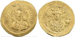 BYZANTINE EMPIRE BYZANTINE EMPIRE. MICHAEL IV, AD 1034-1041. Histamenon. AV 4.42 g. +IhS XIS RЄX - RЄGnAnTInm Facing bust of Christ, nimbate, wearing pallium and colobium, holding Book of Gospels in h