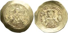 BYZANTINE EMPIRE BYZANTINE EMPIRE. MICHAEL VII DUCAS, AD 1071-1078. Histamenon. AV 4.41 g. Facing bust of Christ with long beard, nimbate, wearing pallium and colobium, holding Book of Gospels in his 