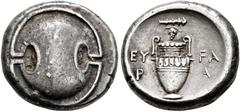 CLASSICA - GREEK COINS. BOEOTIA. THEBES. Stater, about 395-338 BC. AR 12.19 g. Boeotian shield. Rev. Amphora, above, club and bunch of vine; in the field, ΕΥ - FΑ / Ρ - Α. BCD, Boeotia 567; BMC 82, 14