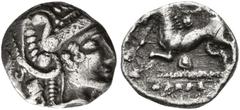 CELTIC COINS. BRITANNIA. ICENI. Unit, silver, 'bury-helmet'-type. AR 1.43 g. Female head r., wearing elaborate helmet. Rev. Horse prancing l. on triple ground-line; between legs, pellet, above, pellet