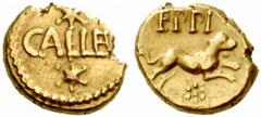 CELTIC COINS BRITANNIA   ATREBATES. Epillus, 10 BC-10 AD. 1/4 Stater (Gold) 10 BC-10 AD. 'CALLEV' in centre, star above and below / / Lion or dog right, 'EPPI' above, daisy below. BMC Celtic 986-1001;