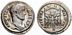 ROMAN COINS COINS OF THE ROMAN EMPIRE Constantius I Chlorus Caesar, 293-305 AD Argenteus (Silver) circa 295-297 AD, Rome. CONSTAN - TIVS CAES. Laureate bust right / / VIRTVS - MILITVM. Four tetrarchs 