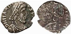 ROMAN COINS COINS OF THE ROMAN EMPIRE Maximus, first reign, 409-411 AD Siliqua (Silver) 410-411 AD, Barcinona. DN MAXIM - VS P [F AVG]. Pearl-diademed, draped and cuirassed bust right / / [VICTOR] - A