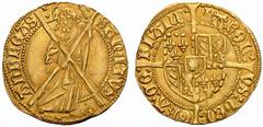 EUROPEAN COINS & MEDALS BELGIUM FLANDERS Charles The Bold, 1467-1477. Florin d'or de Bourgogne n.d. (1474-1477), Bruges. St. Andrew with cross standing facing, head left; beneath, small sporn / / Arms