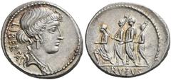 ROMAN COINS ROMAN COINS. COINS OF THE ROMAN REPUBLIC. Q. Caepio Brutus, 54 BC. Denarius. AR 3.97 g. LIBERTAS Head od Libertas r., hair in chignon at the back of the head, wearing cross-shaped ear pend