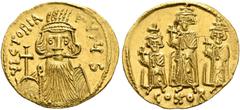 BYZANTINE COINS BYZANTINE COINS. CONSTANS II, AD 641-668. Solidus, with his sons Constantine IV, Heraclius and Tiberius. Solidus, Constantinople, 667-668. AV 4.45 g. VICTORIA - AVGy S Facing bust of C